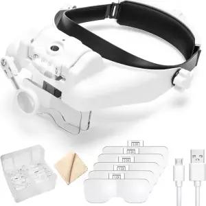 헤드밴드 확대경 조명 내장 충전식 수리 납땜 확대경 교체 가능한 렌즈 서드 핸드 루페 납땜용