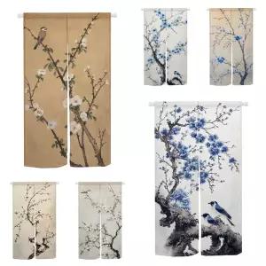흡음커튼 방음 커튼 식 도어 매화꽃 침실 거실 파티션 린넨 도어웨이 홈 데코 주방 하프