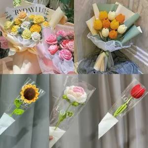 꽃철사 카네이션 꽃 어머니날 인공 완성된 튤립 수공예 졸업 해바라기