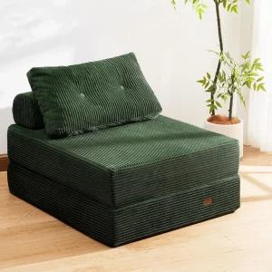 접이식 소파 침대 3in1 컨버터블 의자 코듀로이 고밀도 폼 베개 싱글 이불 거실용 호텔 에메랄드 그린