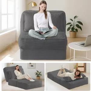 고정 프레임과 두꺼운 쿠션이 있는 싱글 컨버터블 소파 침대 5 조절 가능한 등받이가 뼈 없는 접이식 의자