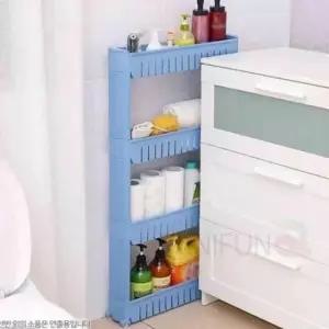 [생활] 베란다수납장 이동식 틈새트롤리 양념선반 이동식트롤리 4단 조립식선반 블루 세제선반