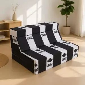 다단 폴딩 쿠션 매트 5단 거실용 좌식 소파 겸용 바닥 깔개 체크 격자 흑백