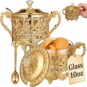 뚜껑이 있는 BESTOYARD 빈티지 설탕 그릇 향신료 사탕 쿠키 및 견과류를 위한 10 터키식 유리 철 서빙 접시