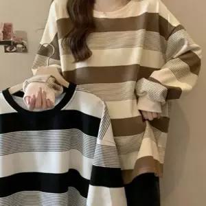 단가라 단가라 여성 스트라이프 맨투맨 라운드 여성 루즈핏 맨투맨 티셔츠 오버핏