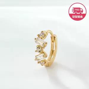 [비앤비골드] 당일발송 14K 프롱 지그재그 바게트 큐빅 링 피어싱 한쪽 JAE42483