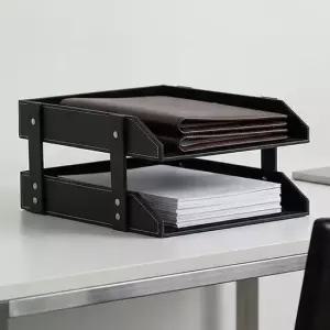 OFFISYS 2단 타워 가죽 서류트레이 A4 결재 문서보관 책상정리 데스크테리어