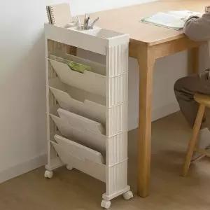 HICKIES 공부방 틈새 이동식 4단 북카트 책꽂이 데스크정리 트롤리 HTB5