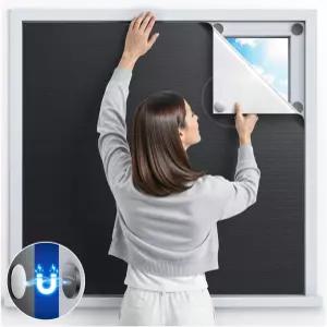 강력한 자석이 있는 마그네틱 암막 창문 커버 침실용 45인치 x 58인치 휴대용 커튼 드릴 블랙아웃 블라인드