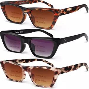 라데제 3팩 바이포컬 리더 선글라스 여성 - 오버사이즈 선 리딩 안경 캣 빈티지 아웃도어 UV400 프로텍션