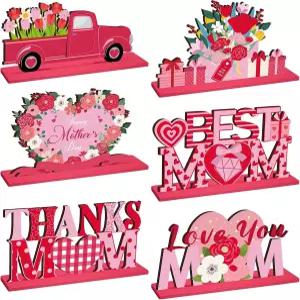 Suzile 6개 의 날 테이블 나무 장식 행복한 상판 중앙 조각 감사 생일 명절 선물 사진 소품 파티를 위한