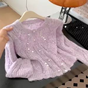 비즈 가디건 여성 데일리 러블리 라운드넥 봄 진주 가을