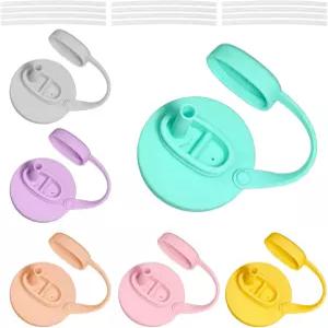 빨대가 달린 실리콘 캔 뚜껑 6개 재사용 가능한 누수 방지 커버 방진 및 밀폐 씰 2.4인치 표준 12 16