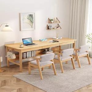 쌍둥이 일자형 자매 공부방 롱테이블 원목 컴퓨터 게이밍