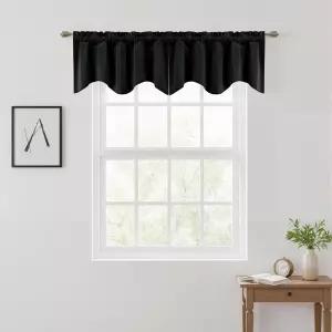 창문용 RYB 홈 스캘럽 벨벳 밸런스 주방 욕실 거실용 장식실 다크닝 로드 포켓 토퍼 커튼 검은색 52x18인치