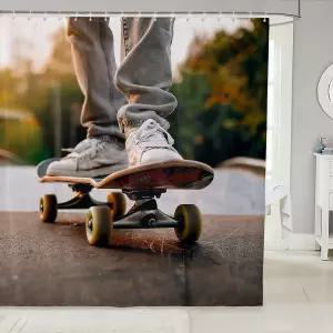 필유 익스트림 스포츠 욕실 샤워 커튼 세트 스케이트보드 스톨 욕조 힙스터 장식 극세사 방수 룸 데코