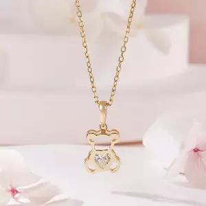 [비앤비골드] 18K 큐빅 하트 펀칭 곰돌이 펜던트 MNP42497