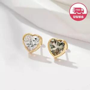 [비앤비골드] 당일발송 14K 뮤트 베젤 6mm 하트 큐빅 피어싱 한쪽 JAE42449
