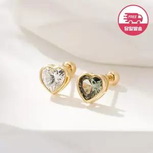 [비앤비골드] 당일발송 14K 뮤트 베젤 5mm 하트 큐빅 피어싱 한쪽 JAE42448
