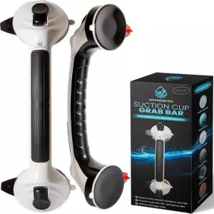 샤워용 워터세븐 흡입 그랩 바 2팩 초강력 컵 욕실 핸들 그린 세이프티 인디케이터 노드릴 탈착식 및