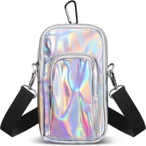 카니발 암백 실버 홀로그램 휴대폰 홀더 조절 가능한 스트랩 파우치 여성 여름 하이킹 팩