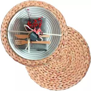 식탁용 직조 플레이스 매트 2종 세트 천연수 히아신스 원형 땋은 라탄 테이블 단열 패드 2 11.8인치