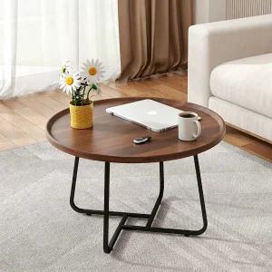 20인치 원형 커피 테이블 나무 표면 상단 및 튼튼한 금속 다리 플루티드 거실 침실 사무실 발코니 야드용