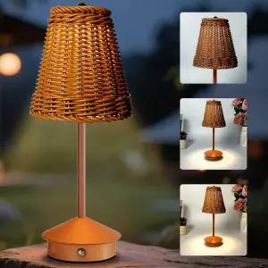 무선 테이블 램프 3가지 색상의 소형 희미한 충전식 라탄 조명 침실 거실 사무실 야외 홈 데코를 위한