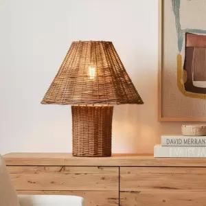 브라이텍 레온 라탄 13인치 테이블 램프 따뜻한 흰색 LED 전구가 장착된 천연 직조 위커 액센트 거실용