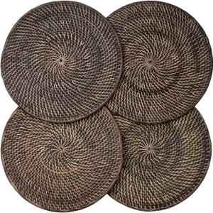 4팩 라탄 플레이스 매트 13인치 원형 블랙워시 직조 테이블 저녁 접시용 위커 충전기 보호