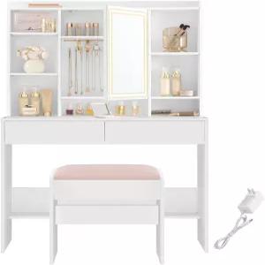 거울과 조명이 있는 바사글 베니티 데스크 화장실 변기가 희미한 LED 조절 가능한 선반 7칸 서랍 2개