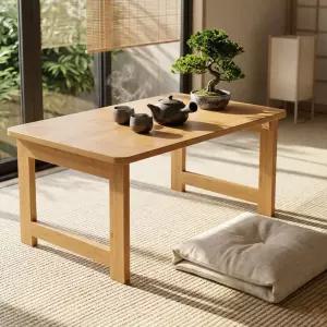 31.5인치 아파트용 일본식 접이식 커피 테이블 조립식 직사각형 튼튼한 대나무 낮은 식사 명상 노트북을