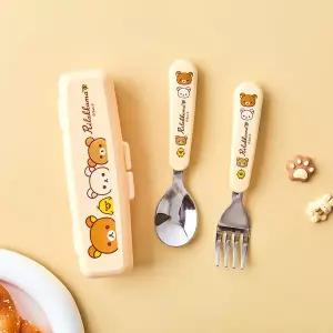 [꼬마스타]리락쿠마 큐티 스푼포크 케이스세트(해피)-아이보리