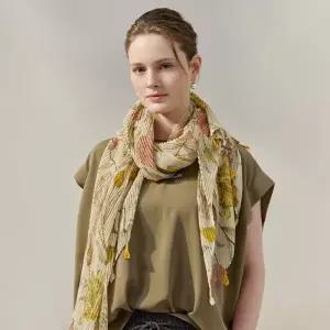 [엠그라프]보태니컬 플로럴 플리츠 태슬 스카프