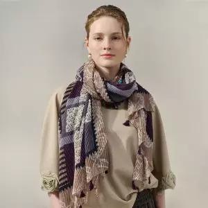 [엠그라프]패치워크 믹스 패턴 플리츠 태슬 스카프