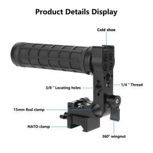 NATO 클램프 핸들 고무 그립 포함  15mm 로드 DSLR 카메라 케이지 탑 마운트용 호환 콜드 슈