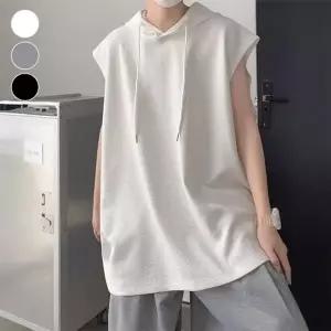 남성 여름 민소매 오버핏 와플패턴 나시 후드티셔츠