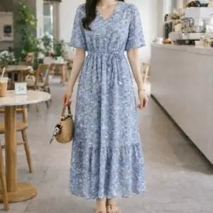 스트링 원피스 롱 플라워 블루가든 데일리룩 하객룩