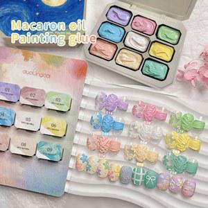 네일 아트 그리드 마카롱 오일 페인팅 풀세트 닦을 필요 없는 폴리쉬 생생한 색상