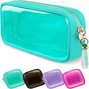 이폭드 미니 메이크업 백 파우치 여성용 지퍼 화장품 가방이 있는 투명 PVC 및 나일론 방수 프레피 화장실