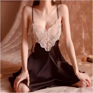n/a 얼음 실크 네글리제 여성과 가슴 패드 레이스가 있는 등 파인 파자마 속옷 링 색상 A 사이즈 M 코드