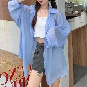 바캉스 여름 휴가 룩 오버 루즈 핏 시스루 긴팔 셔츠