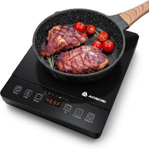 휴대용 인덕션 쿡탑 20 온도 및 전력 1800W 싱글 버너 전기 6.8인치 히팅 코일 저소음 핫 플레이트 타이머