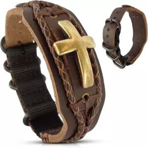 로스트 트라이브 남성용 크리스천 크로스 브레이슬릿 디자인 - 조절 가능한 버클 프리미엄 가죽 튼튼하고