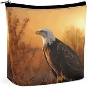 페키루트 골든 선셋 대머리 독수리 메이크업 가방 작은 귀여운 화장품 지퍼 파우치 휴대용 우아한 룸미