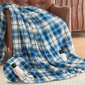 온열 담요 전기 던지기 50X60 난방 10단계 8시간 자동 꺼짐 블루 격자 셰르파 겨울 워머 소파 침대