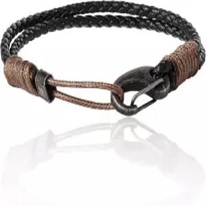 럭키 브랜드 남성 팔찌 가죽 땋은 로프 직조 블랙 손목 밴드