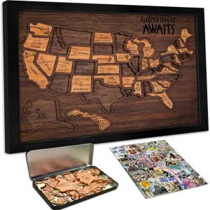플리니라이프 랜드 여행 지도 13x11 나무로 만든 퍼즐 커플과 가족에게 완벽한 선물
