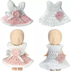 미니 인형 옷 치마 세트 3인치 수집 가능한 피규어용 크로셰 드레스 2벌 핑크 화이트 코튼 의상 생일 선물