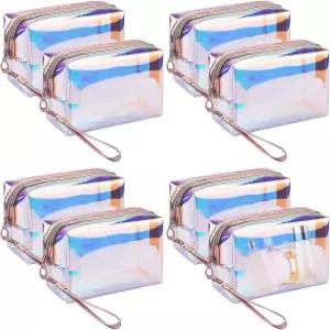 보이토지 8개 홀로그램 메이크업 백 세트 금색 지퍼와 핸드 스트랩이 있는 리데센트 TPU 방수 화장품